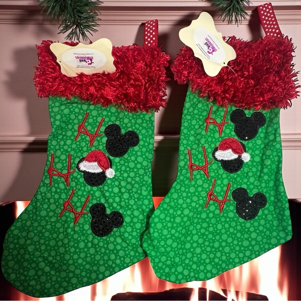 Disney Christmas stockings mickey hohoho embroidered hand crafted Santa Mickey